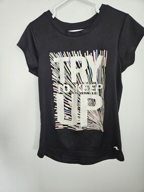 Girls Athletic Works Size M (7-8) Black "Try To Keep Up" Active Tee 🩷